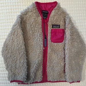 Baby girl Patagonia fleece jacket 12-18m Tan with Pink